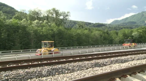 Road rollers during asphalt paving works Stock Footage 61246971