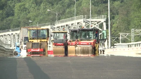Road rollers during asphalt paving works Stock Footage 61247191