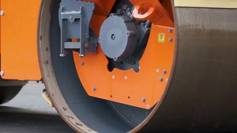 Road rollers working on city street. Industrial machinery on construction road. Stock Footage 132996800