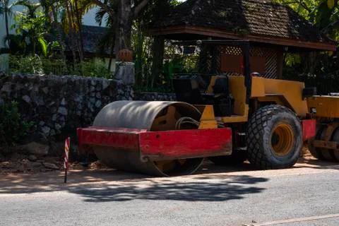 Road rollers working on the new roads construction site. Heavy duty machinery Stock Photos