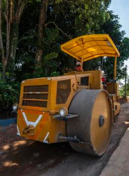 Road rollers working on the new roads construction site. Heavy duty machinery Stock Photos