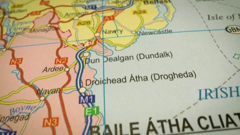 Road route connecting belfast and dublin on detailed map Stock Footage 343124575