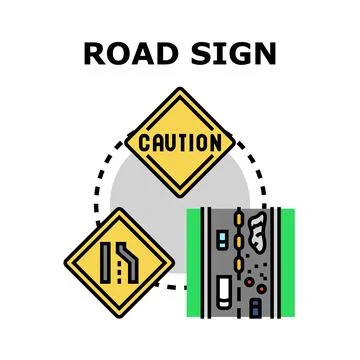 Road safety concept with caution and merge signs Stock Illustration