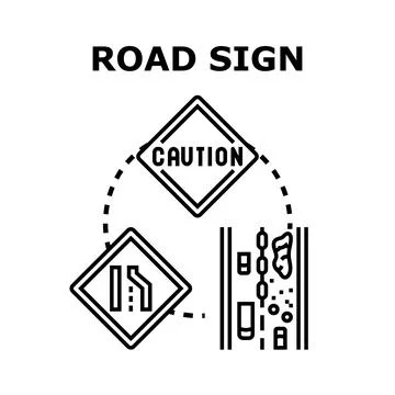 Road safety concept with caution and merge signs Stock Illustration