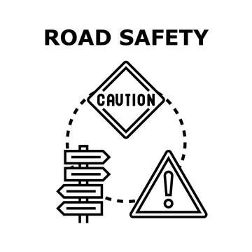 Road safety concept with caution and warning signs Stock-Illustration