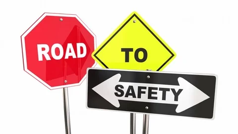 Road to Safety Stop Caution Warning Signs 3d Animation Stock Footage
