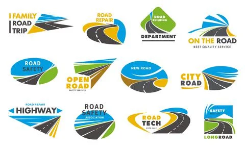 Road safety vector icons, pathway or highway Stock Illustration