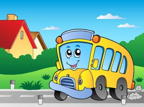 Road with school bus  Stock Illustration