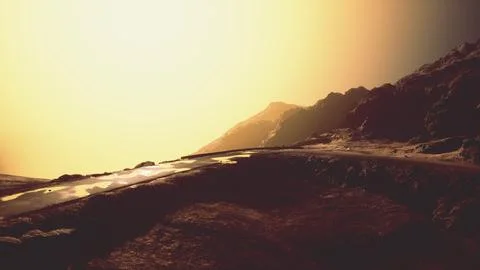 Road by the sea in sunset time Stock Illustration
