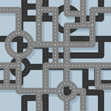 Road seamless pattern. Map Highway background. Endless road highway. Road jun Stock Illustration