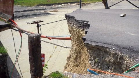 Road section destroyed by ground movement Video stock 321039636