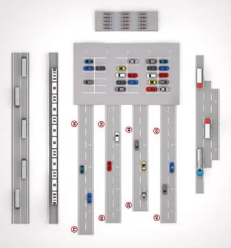Road sections. top view. 3d rendering Stock Illustration