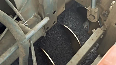 Road service machine covers new highway with asphalt gravel 스톡 동영상 134460237