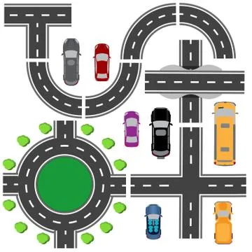 Road set for designing traffic intersections. The  of various roads. Rounda.. Stock Illustration