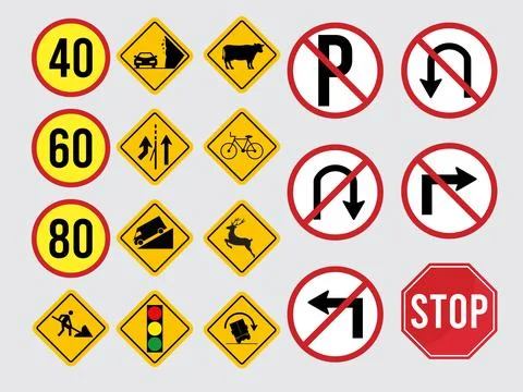 Road set of signs Stock Illustration