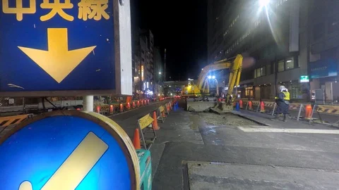 Road Side Construction at Night Stock Footage 114331367