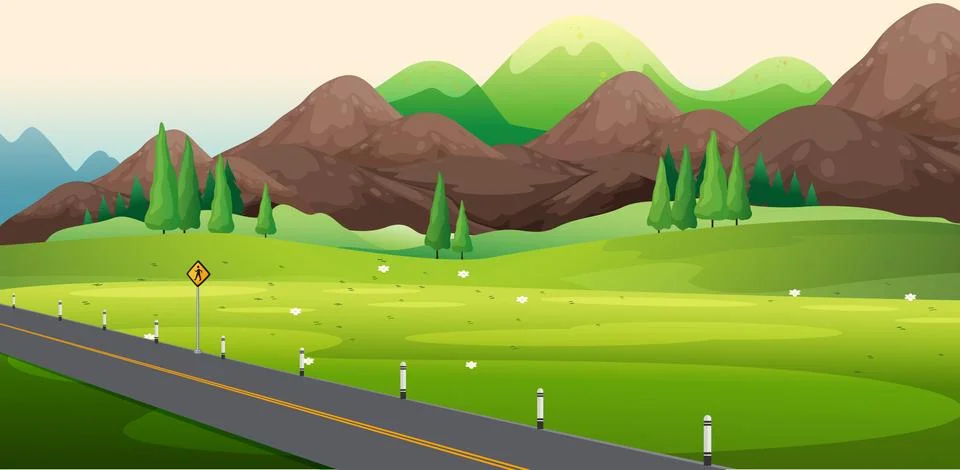 Road Side with Nature View Stock Illustration