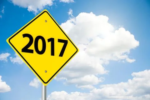 Road sign 2017 on sky Stock Illustration