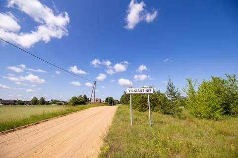 Road sign - the beginning of the settlement Stock Photos