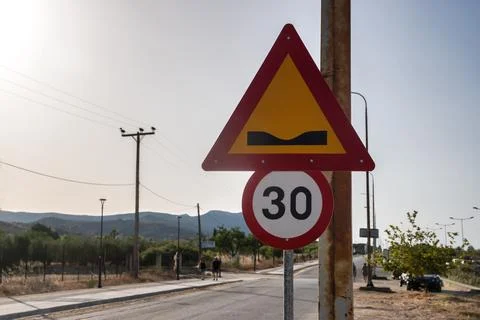 Road sign caution Stock Photos