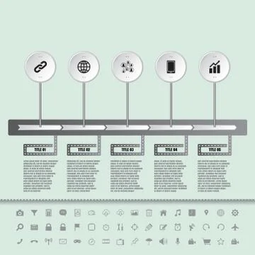 Road sign flat timeline with set of icons Illustrazione stock