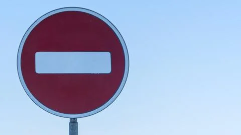 Road sign in the form of a white rectangle in a red circle. No entry. A red r Stock Photos