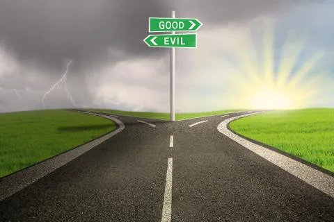 Road sign of good vs evil Stock Illustration