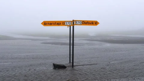 Road sign in Iceland indicating Arnarstapi and Olafsvik Stock Footage 330266675