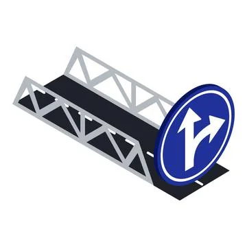 Road sign icon isometric vector. Bridge and go straight turn right road sign Illustrazione stock