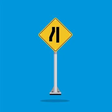 Road sign icon, road gets narrow on side on yellow rhombus board Stock Illustration