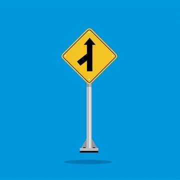 Road sign icon, warning for a side road merging road on yellow rhombus Stock Illustration