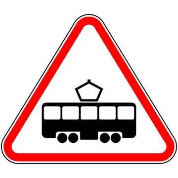 Road sign intersection with the tram line Stock Illustration