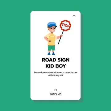 Road sign kid boy vector Stock Illustration
