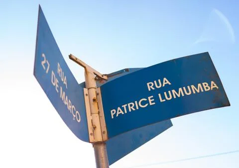 Road sign of patrice lumumba street, Huila Province, Lubango, Angola Stock Photos
