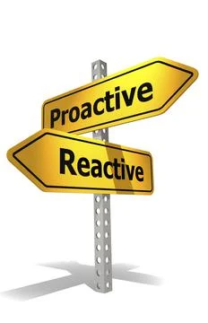 Road sign with proactive and reactive word Illustrazione stock
