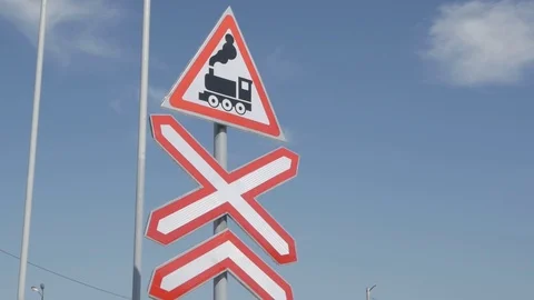Road sign. Rail Warning Stock Footage 115329416