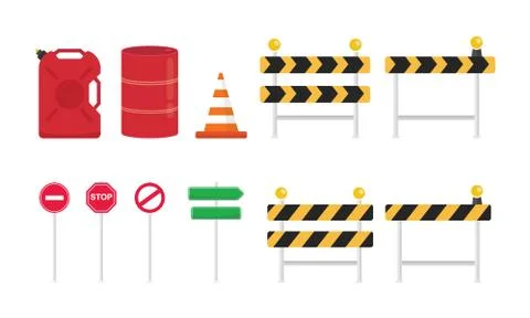 Road sign set collection with various shape and isolated object with white ba Stock Illustration