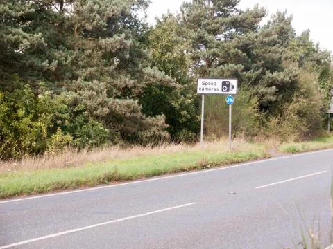 Road sign speed camera black and white warning Stock Photos