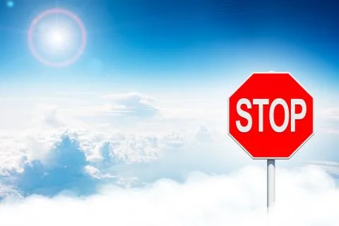 Road sign stop in clouds Stock Illustration