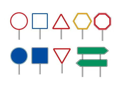 Road sign template set with blank traffic and directional signs Stock Illustration