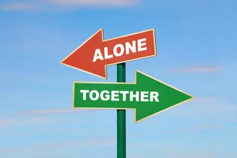 Road sign with two different arrows over blue sky Stock Illustration