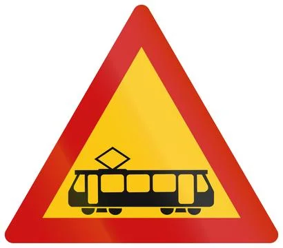 Road sign used in Greece - Intersection with tramway 스톡 일러스트