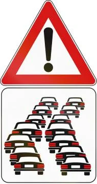Road sign used in Italy - danger of queues Illustrazione stock