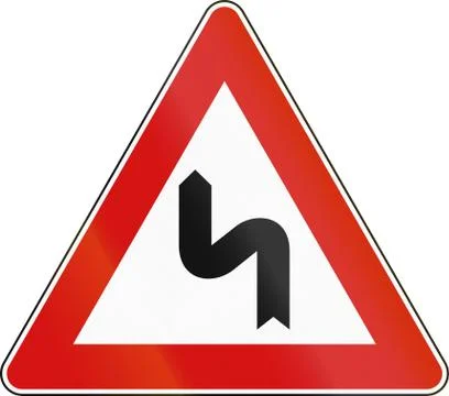 Road sign used in Italy - double curves, first curving to the left Stock Illustration
