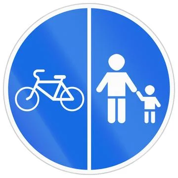 Road sign used in Lithuania - Cyclepath on the left, footpath on the right Stock Illustration