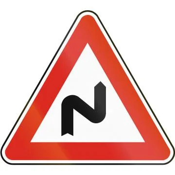 Road sign used in Slovakia - Double bend, first to the right Stock Illustration