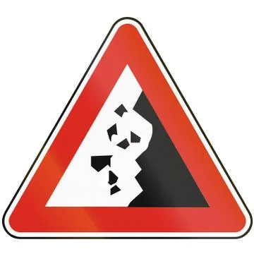 Road sign used in Slovakia - Falling rocks Illustrazione stock