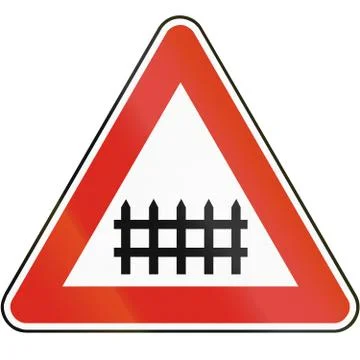 Road sign used in Slovakia - Level crossings with barriers Illustrazione stock