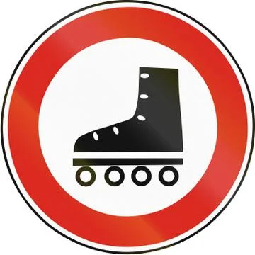 Road sign used in Slovakia - No Roller Blading 스톡 일러스트