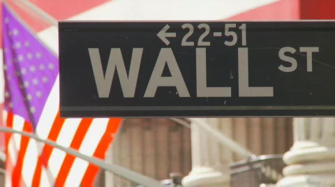 Road sign of wall street Stock Footage